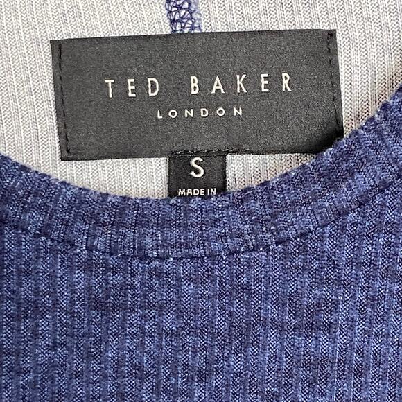 Ted Baker London T-Shirt Men's Small Ribbed Crew Neck Long Slv Navy Heather NEW - Picture 9 of 11